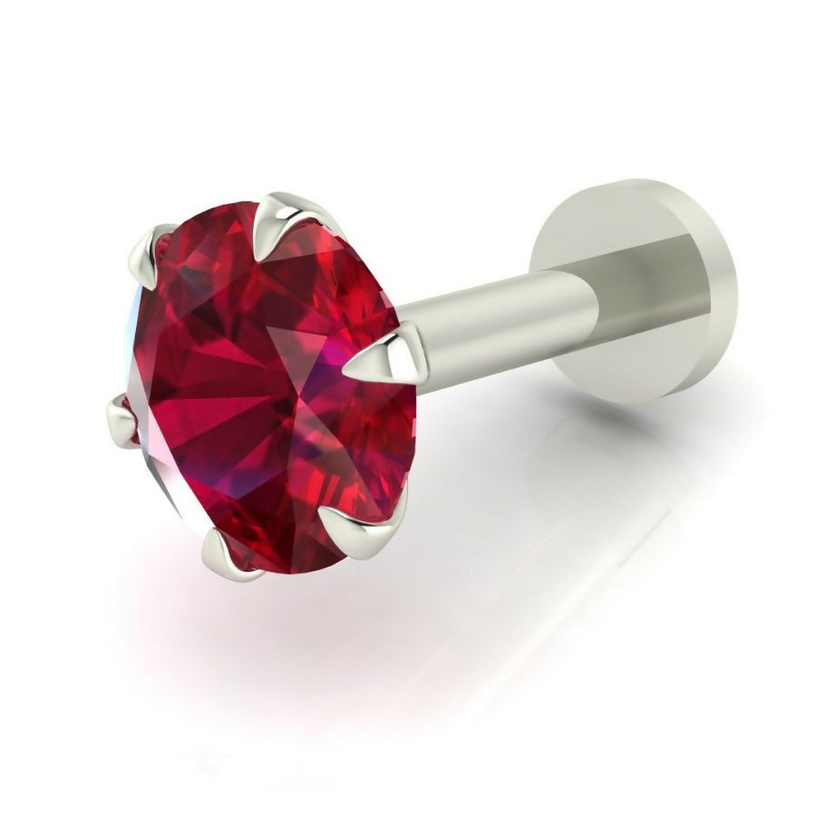 Silver Plated Red Ruby AD Stud NosePin for Women and girls