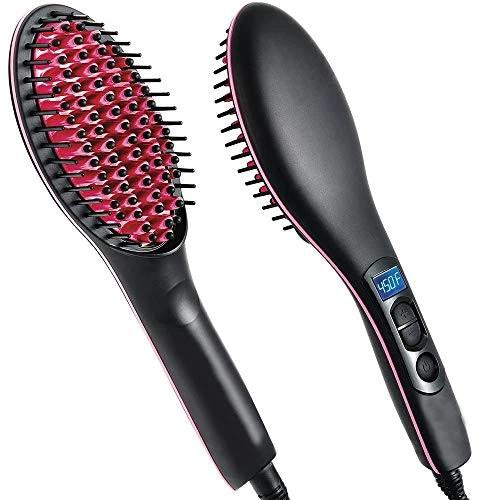 Full view of the Simply Ceramic Hair Straightener with its brush bristles and ceramic plates.