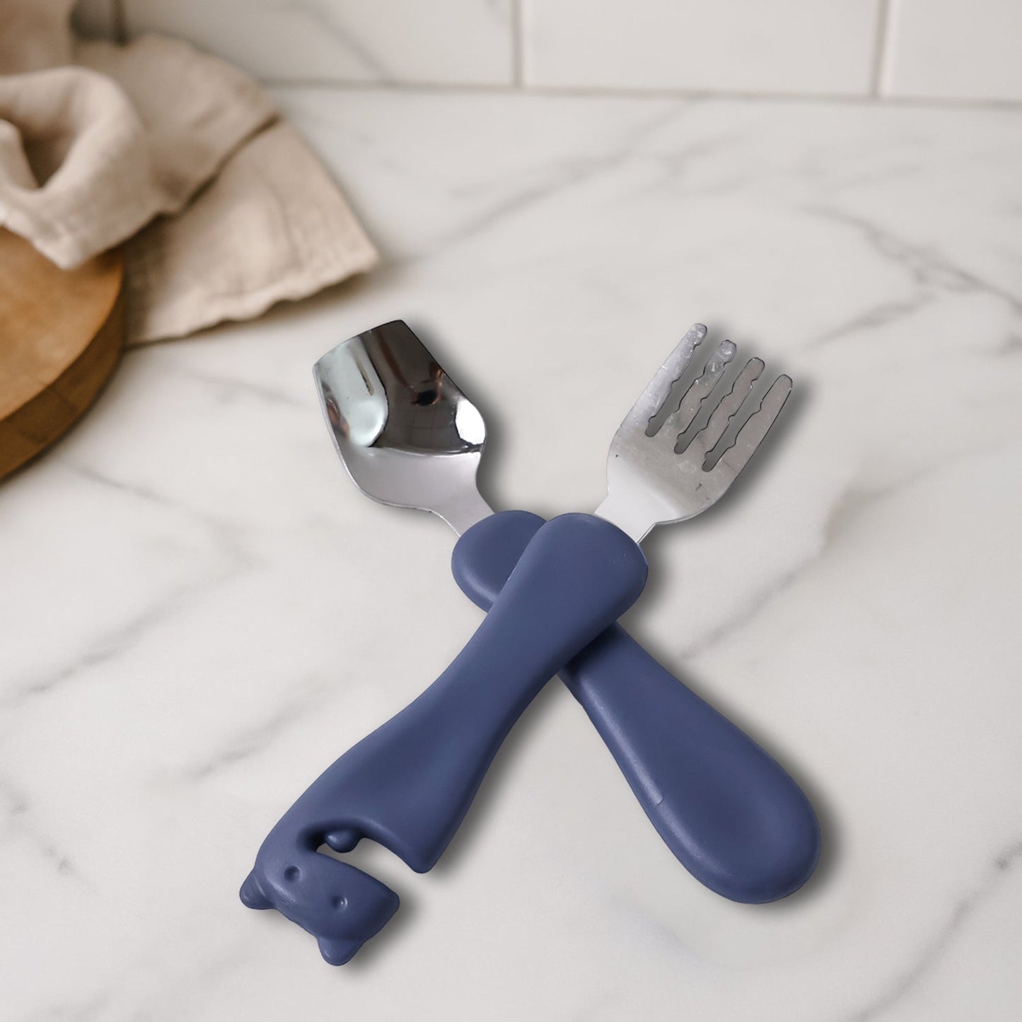Rust-resistant stainless steel spoon and fork for kids