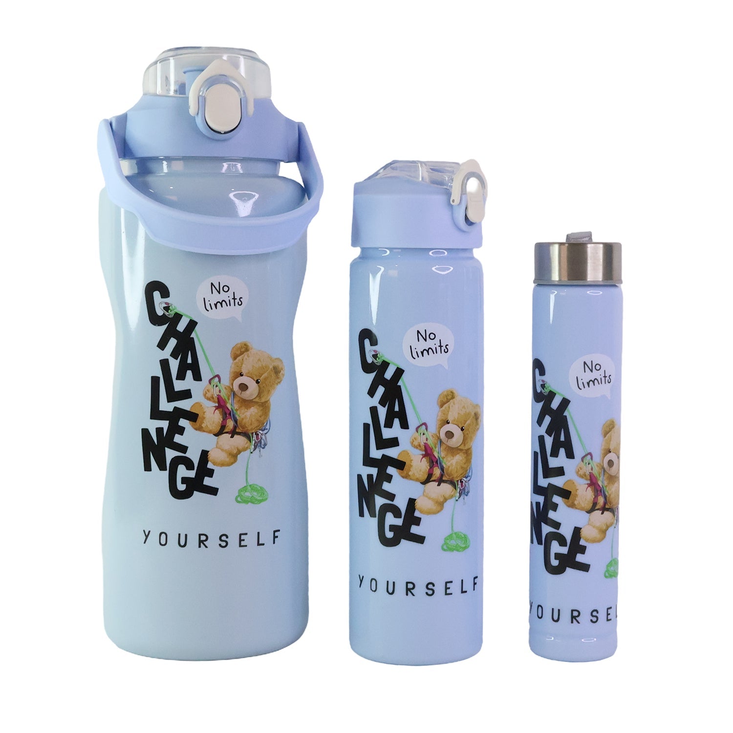 Set of reusable premium water bottles suitable for office and outdoor use