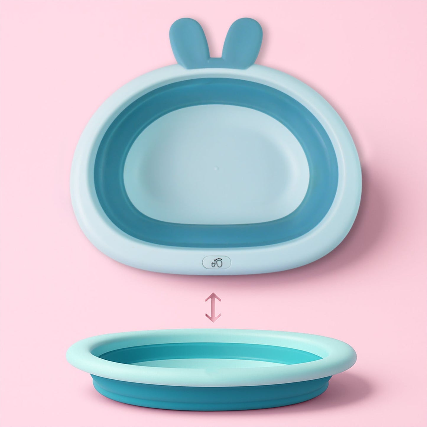 Foldable basin shown collapsed flat for easy storage in small spaces