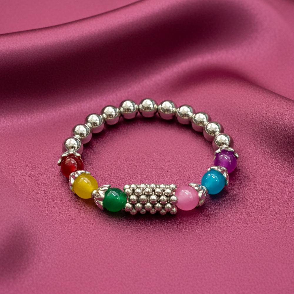 Classic Multi Beads Bracelet with Designer Silver Detailing