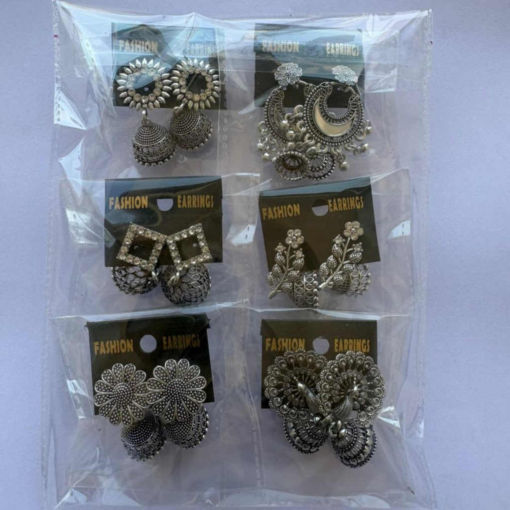  Traditional Oxidised Silver Jhumka Earrings Set - packaging shot