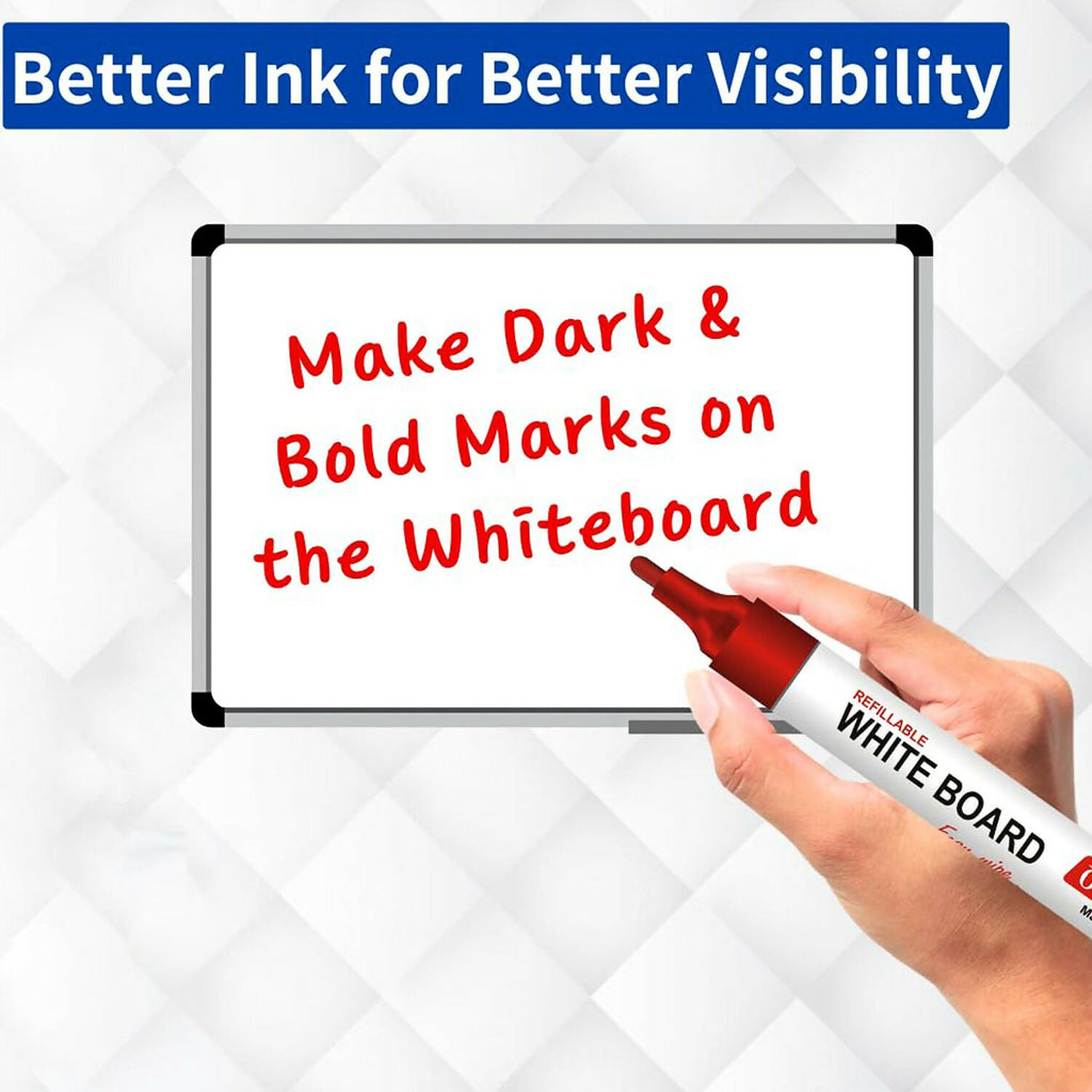 Refillable Red Whiteboard Marker Pen Set of 10 with Bullet Tip for Office, School & Teaching Use