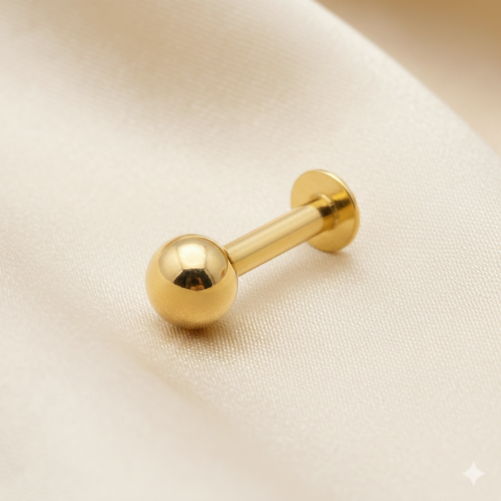 Gold Flat Back Labret Stud Internal Thread Piercing