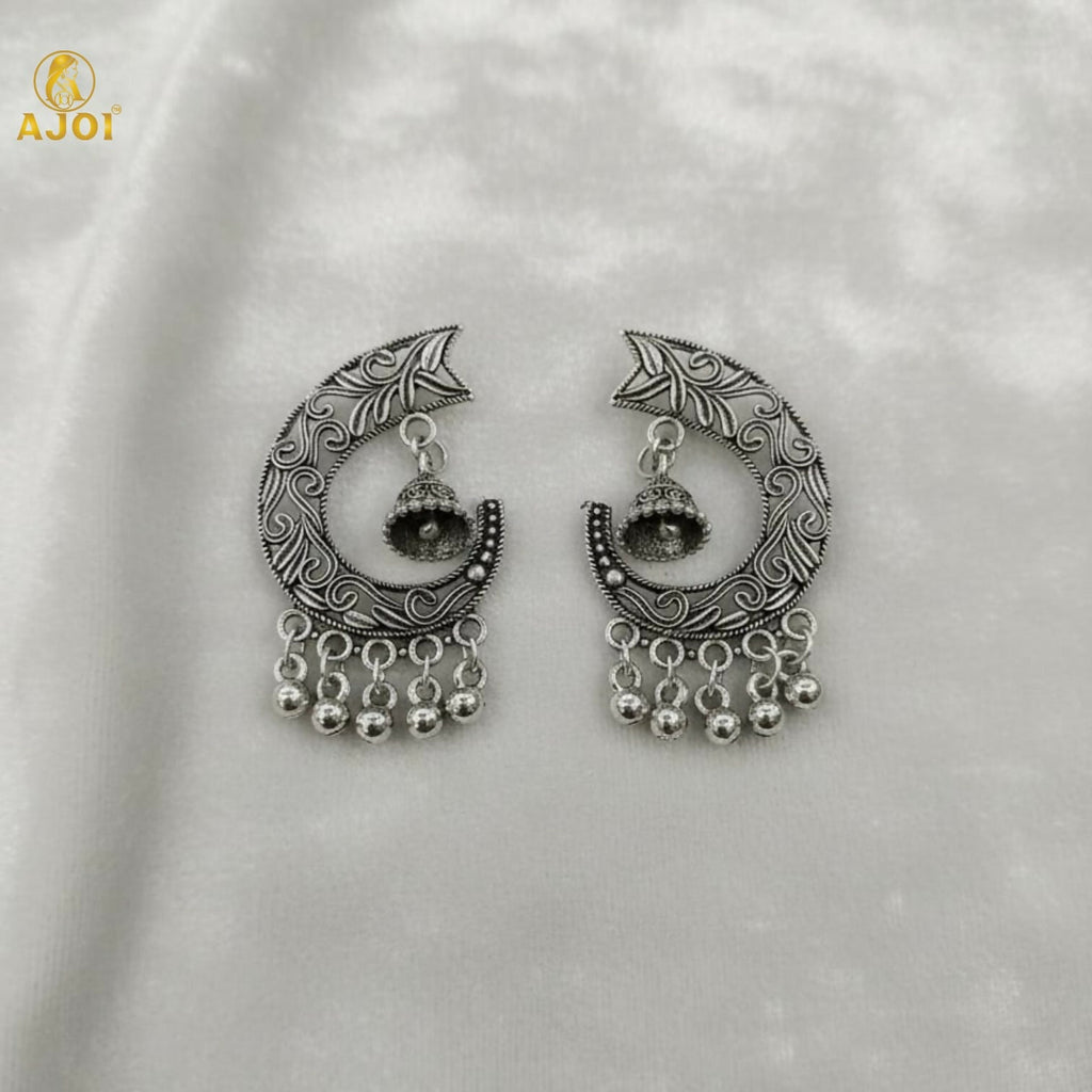 Chandrika Oxidized Silver Jhumka Earrings with Ghungroo Danglers