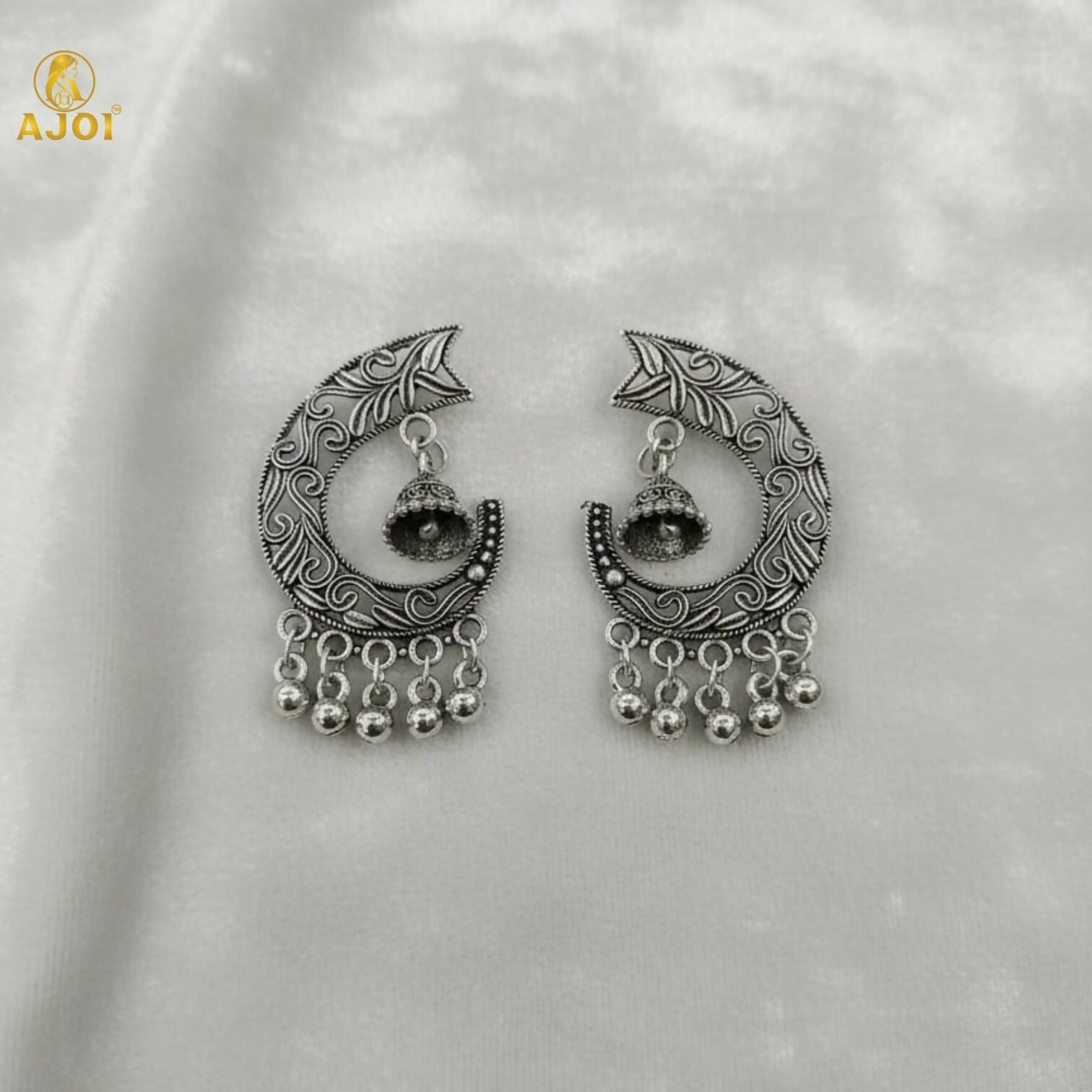 Chandrika Oxidized Silver Jhumka Earrings with Ghungroo Danglers