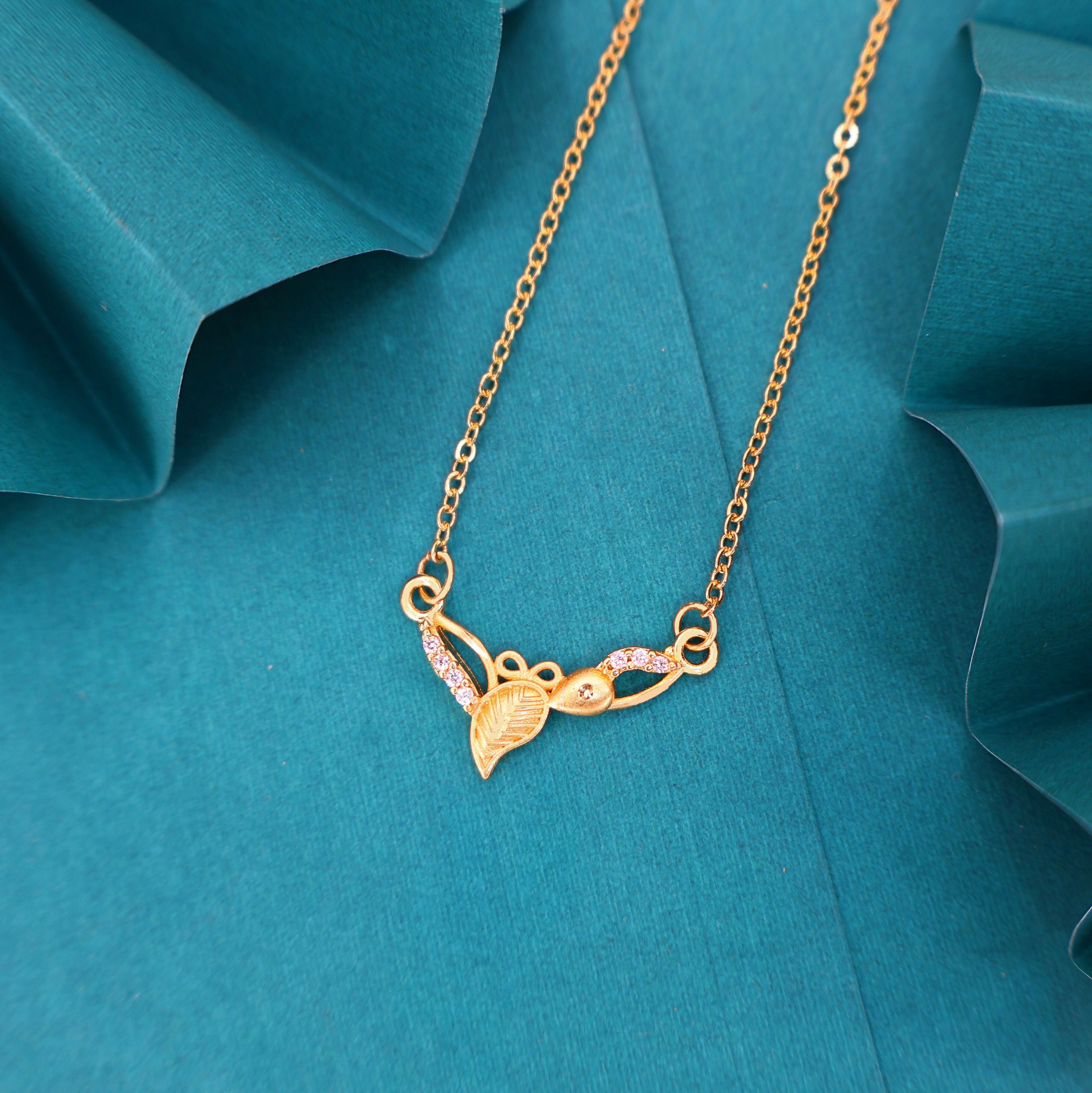 Gold Plated Floral Leaf Necklace with AD For women and girls