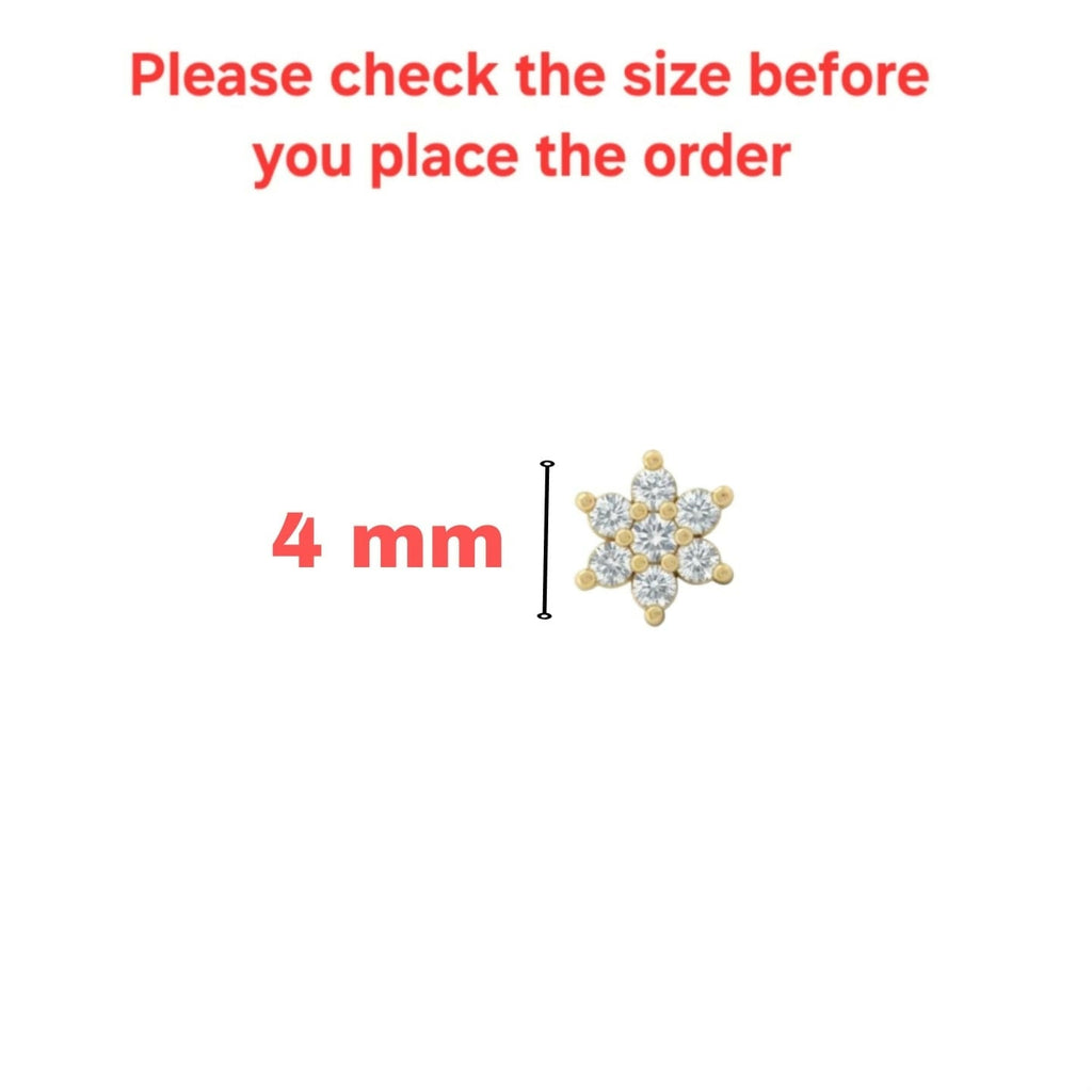 Gold Plated Crystal Flower Labret Flat Back AD Stud Earring Pack of 1 PCS