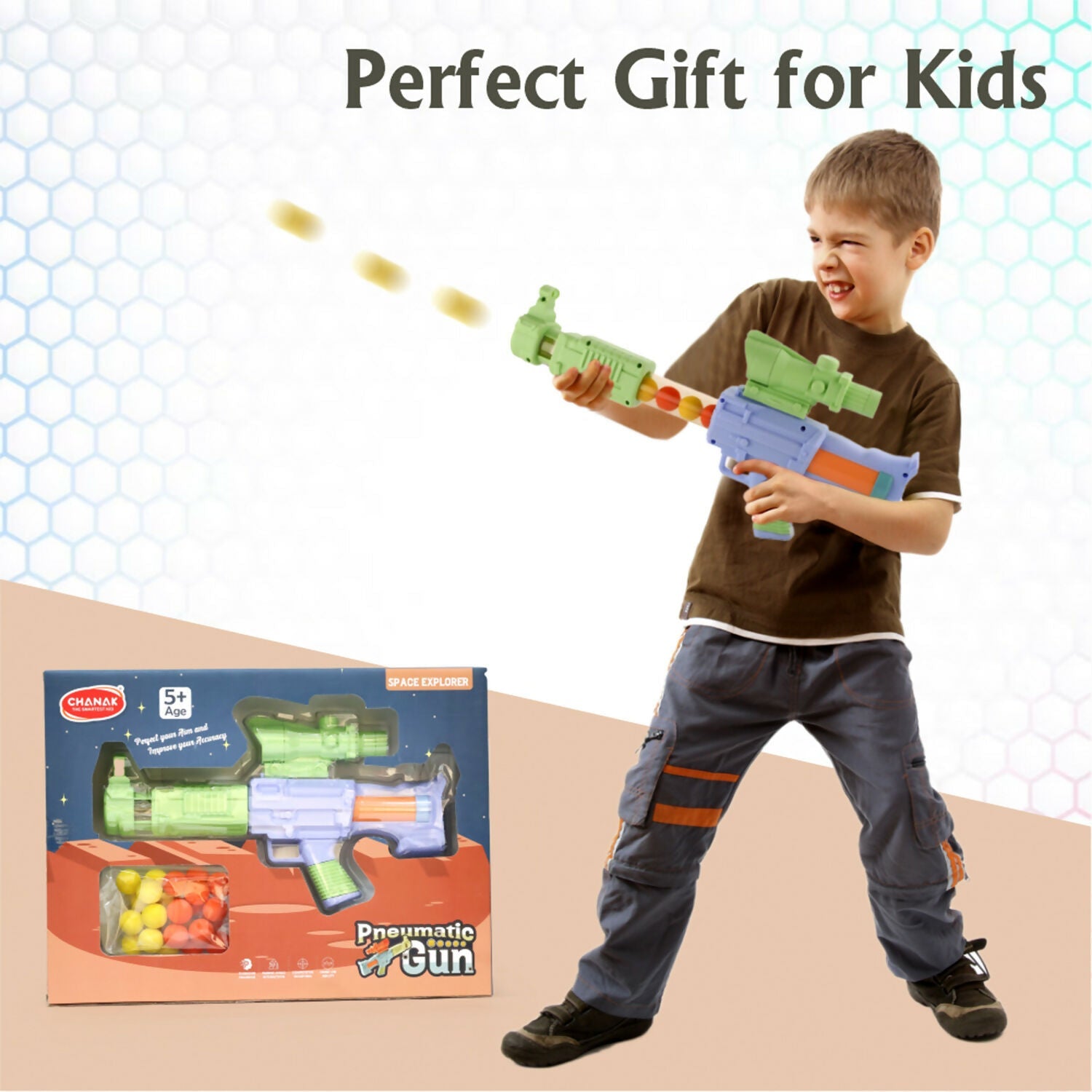 Aditi Toys Space Explorer Pneumatic Gun Include 12 Orange & 12 Yellow Soft Foam Ball