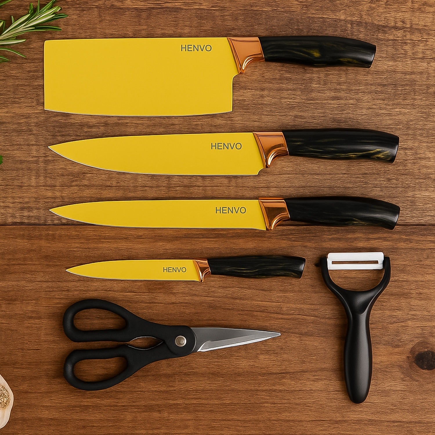 Complete kitchen knife and tool set with ergonomic grips