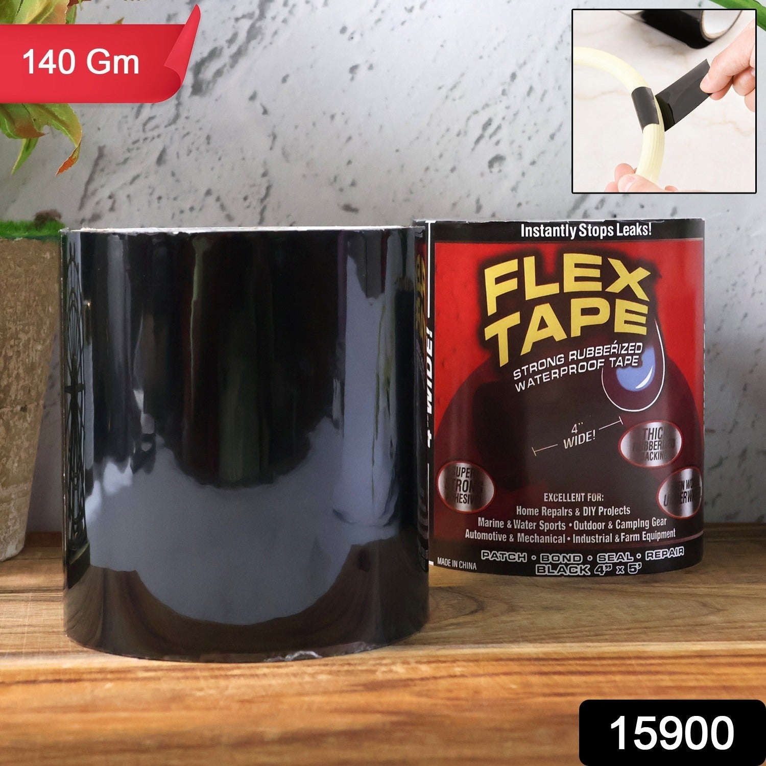 Close-up of Flex Tape flexible waterproof repair tape applied on surface