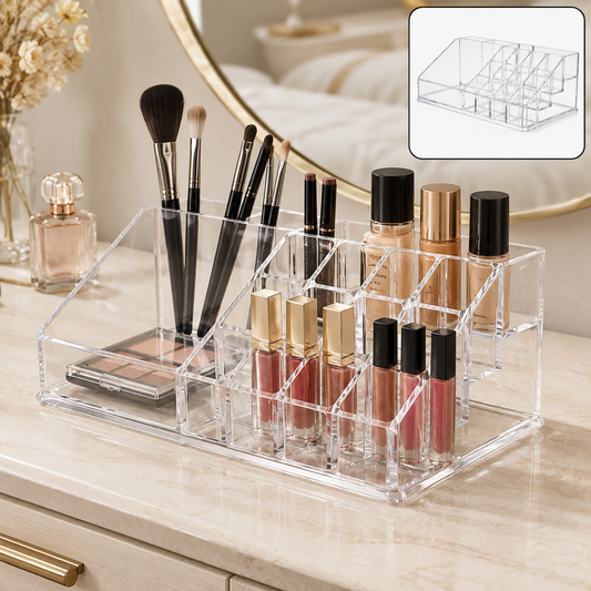Acrylic Makeup Organizer – 16 Clear Compartments for Cosmetics