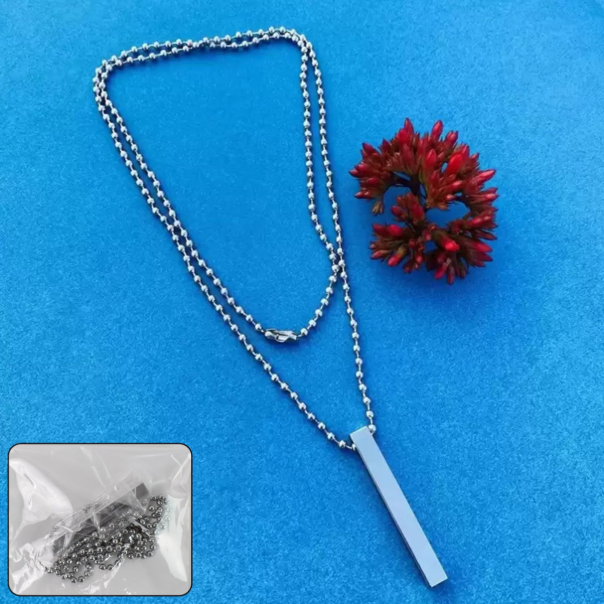 Unisex stainless steel stick locket necklace on a clean white background.