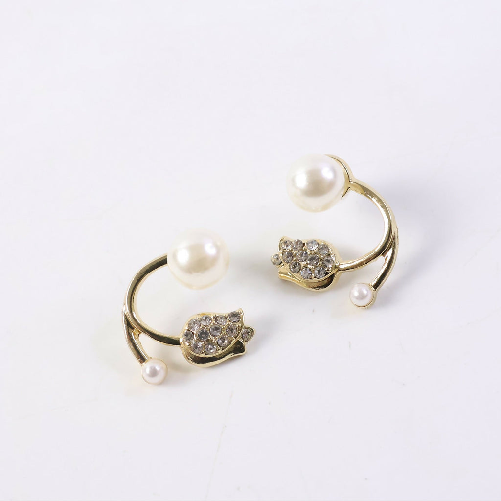 Korean Style Pearl Crystal Designer Stud Earrings for Women & Girls