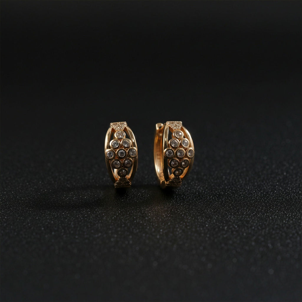 Elegant Crystal Cluster Hoop Earrings with Openwork Gold-Finish Design