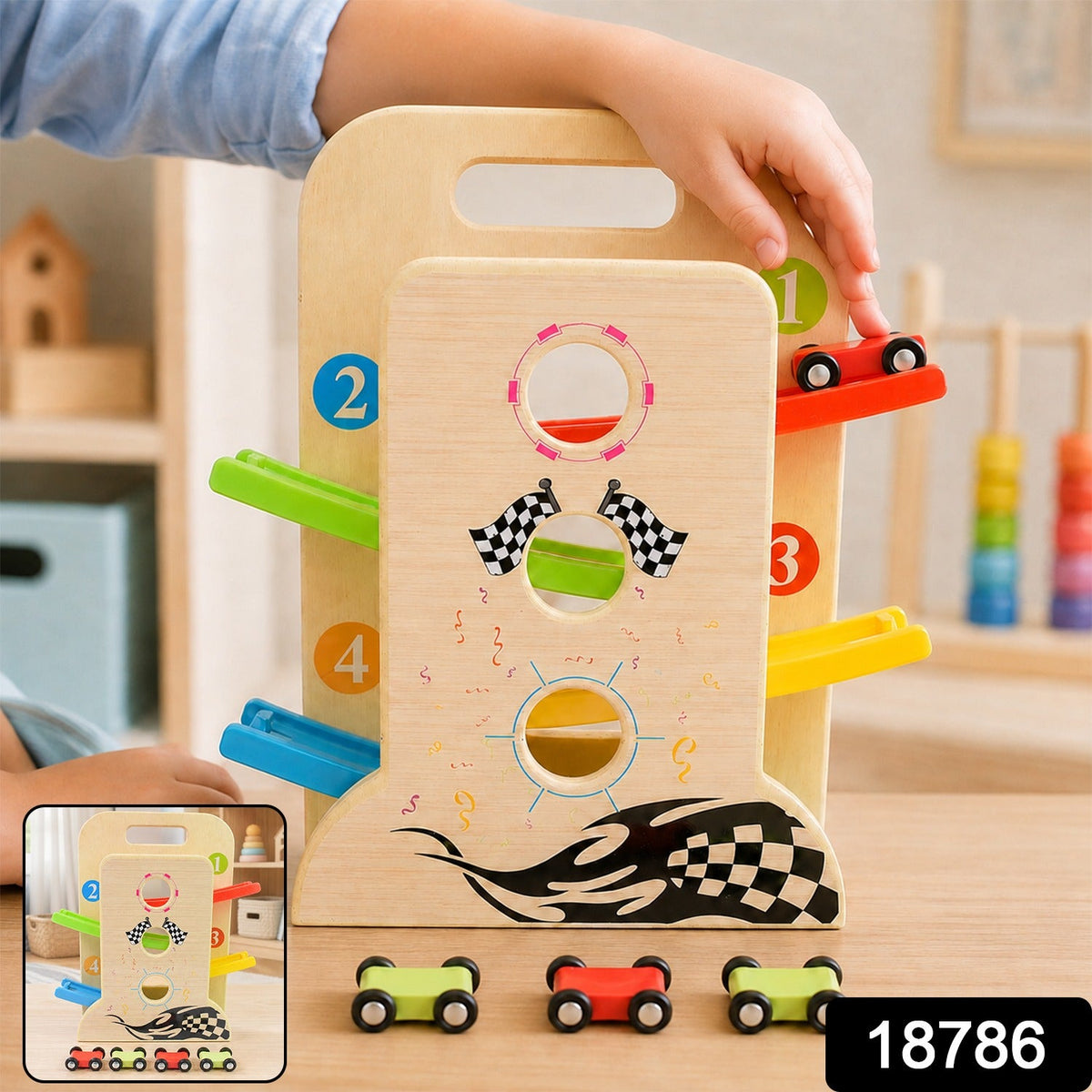 Wooden Ramp Racer – 4 Cars & Handle for Kids | Action Legion