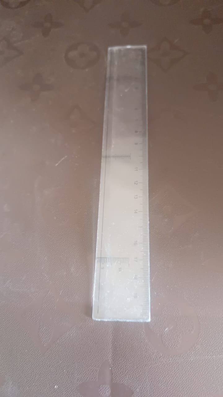 Stacked images showing versatile use of 20 cm transparent plastic ruler