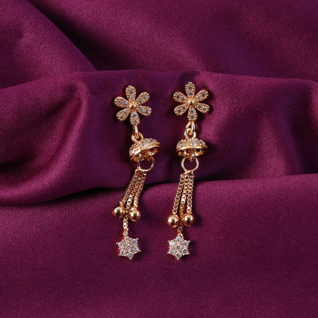 Sparkling Starburst Drop Earrings – Rose Gold Floral Dangles