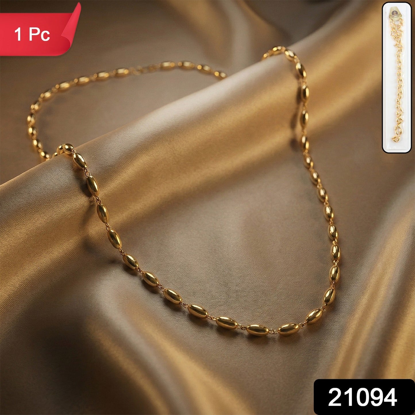 Classic golden oval bead necklace showcasing polished finish