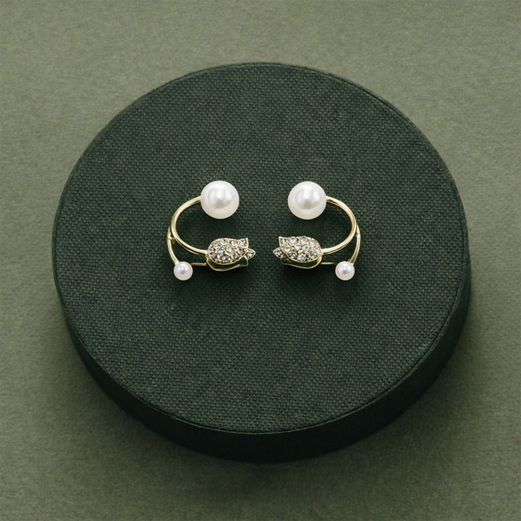 Korean Style Pearl Crystal Designer Stud Earrings for Women & Girls