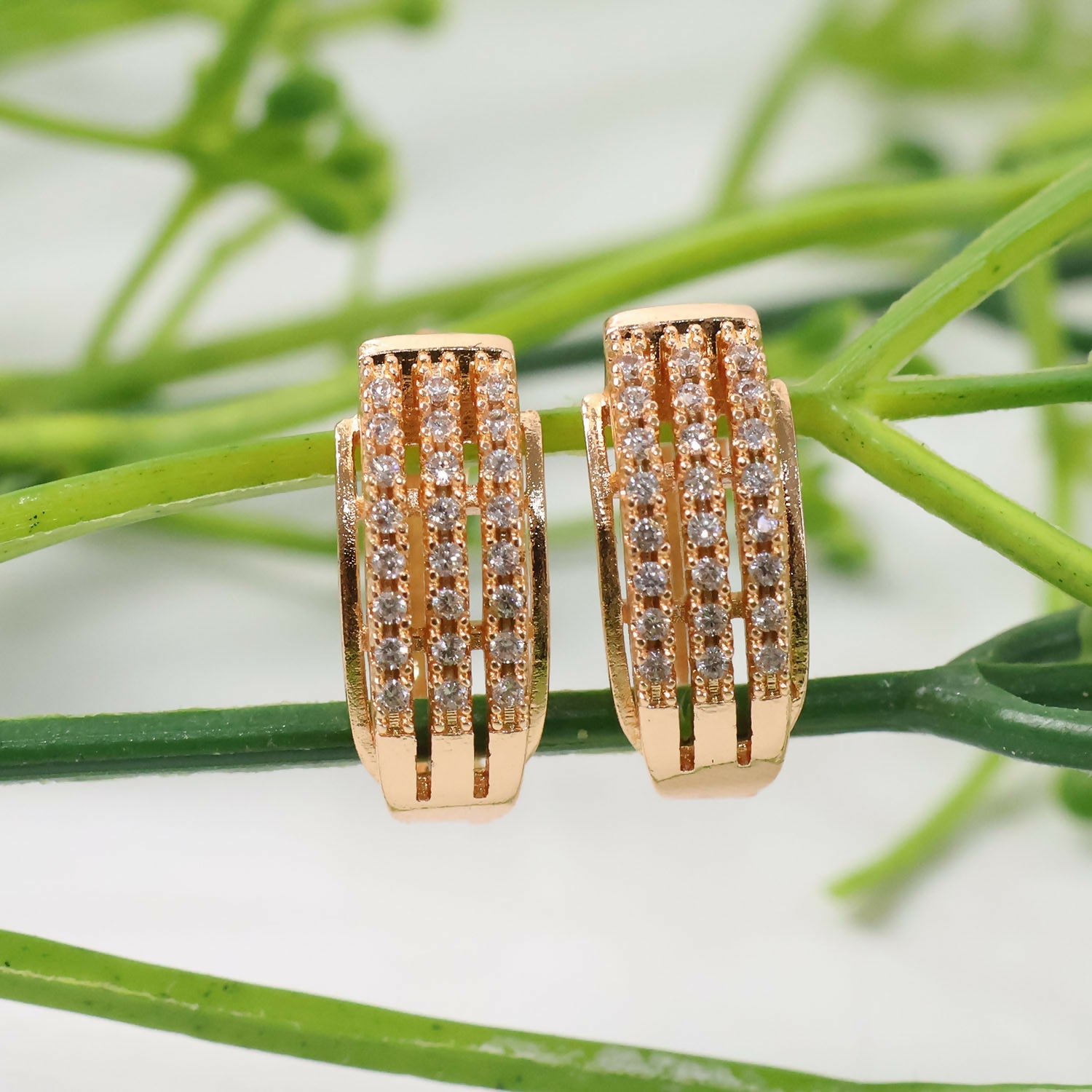 Gold Finish Crystal Hoop Earrings for Women