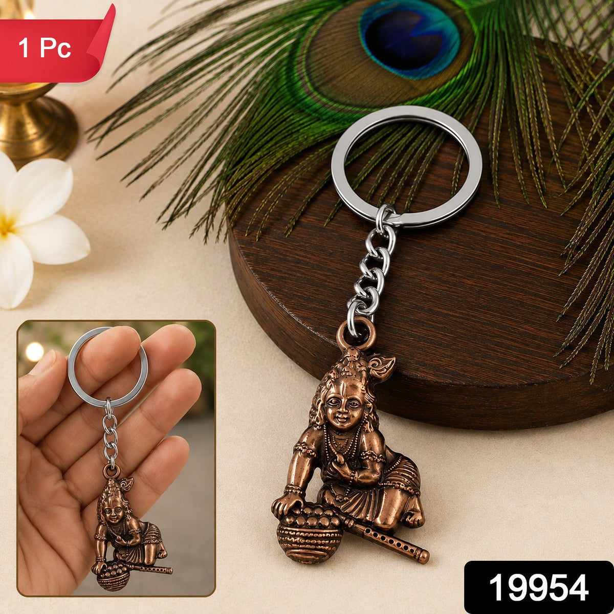 Bal Krishna Keychain – Durable Metal Devotional Accessory