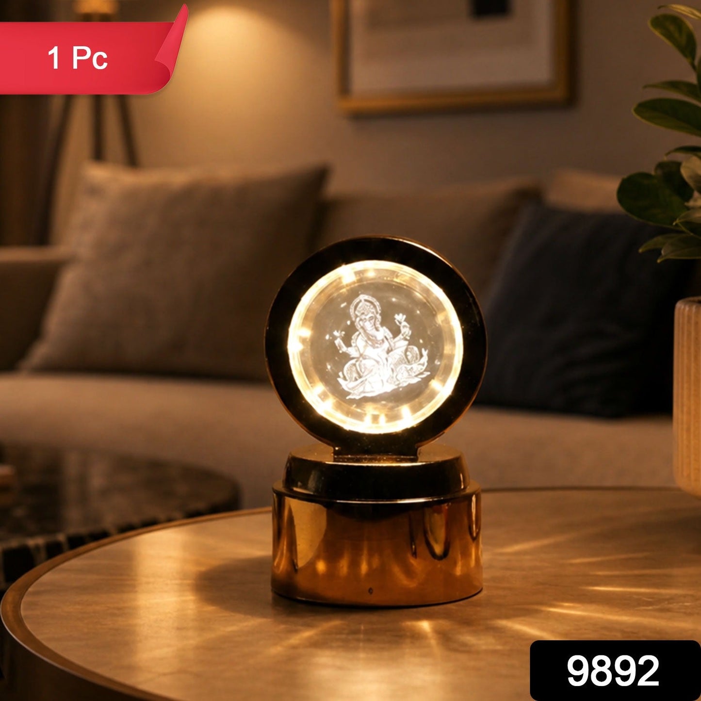 Ganpati Bapa 3D Crystal Ball LED Table Showpiece for Home Decoration (1 Pc)