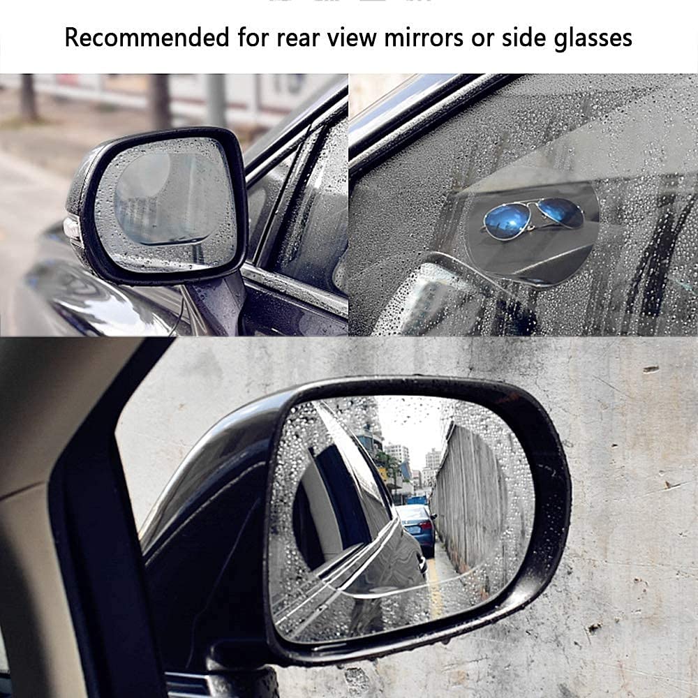 A car driving in rainy conditions, showcasing the effectiveness of the anti fog mirror film for clear vision.