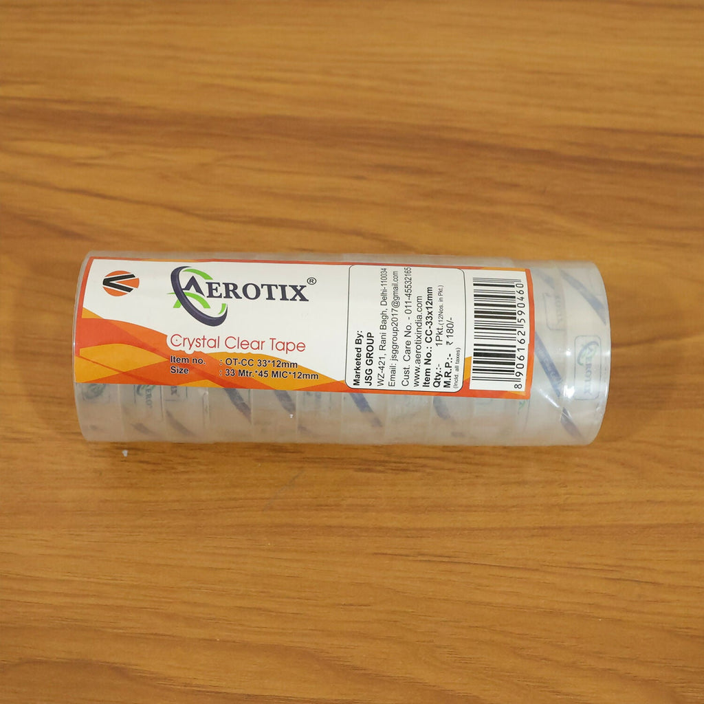 Clear Transparent Tape 33x12 mm Strong Adhesive Office Tape (Pack of 12)