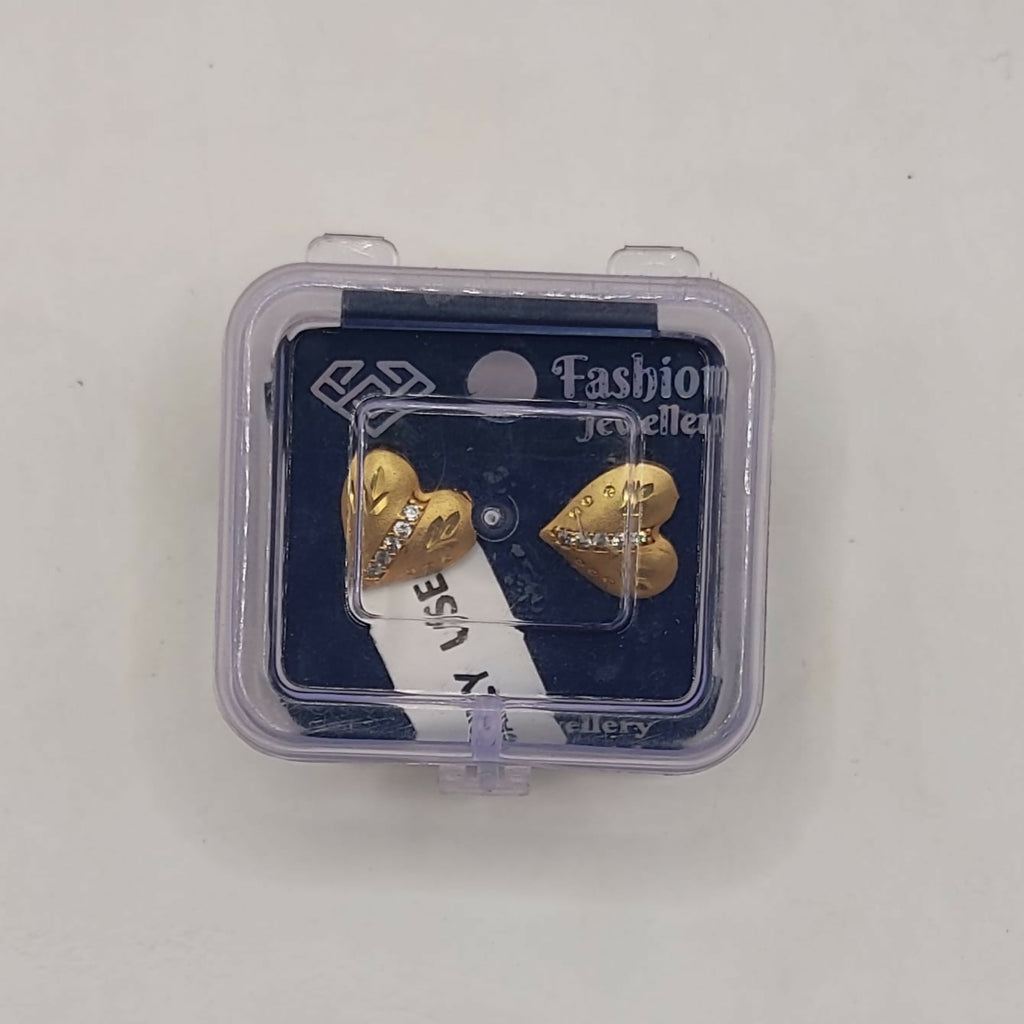 Gold Plated Heart Stud Earrings with AD for women and girls