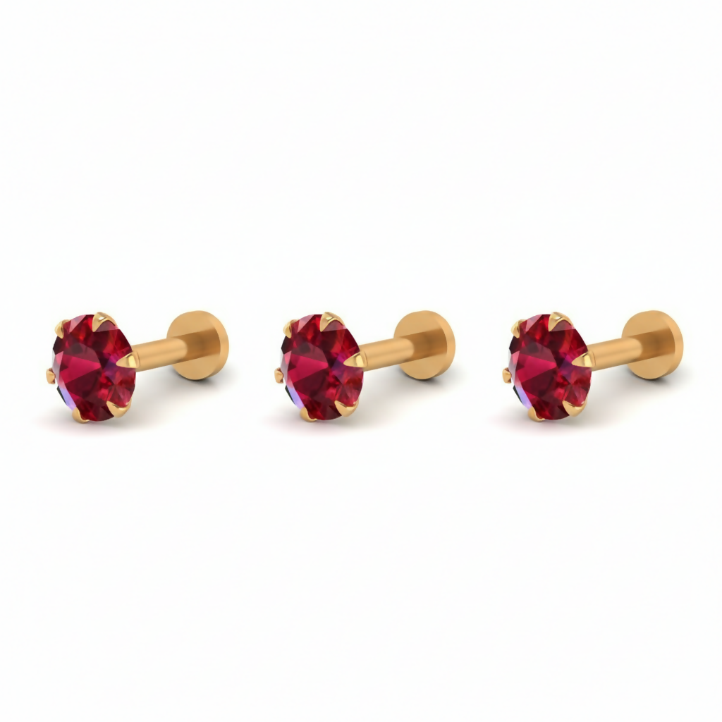 Gold plated Ruby Red AD Nosepin stud for women and girls Combo Pack of 3