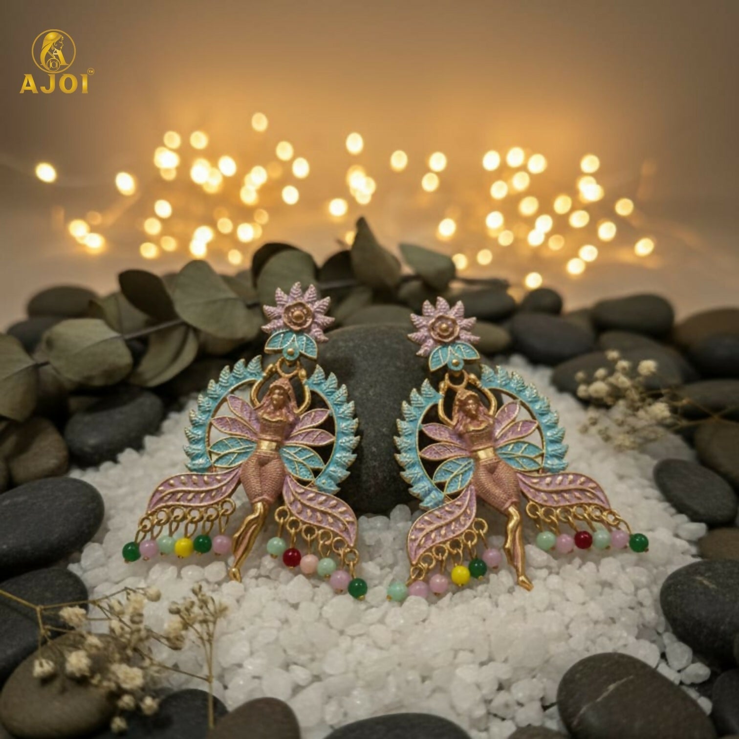 Designer Multicolor Fairy Motif Enamel Earrings for Women