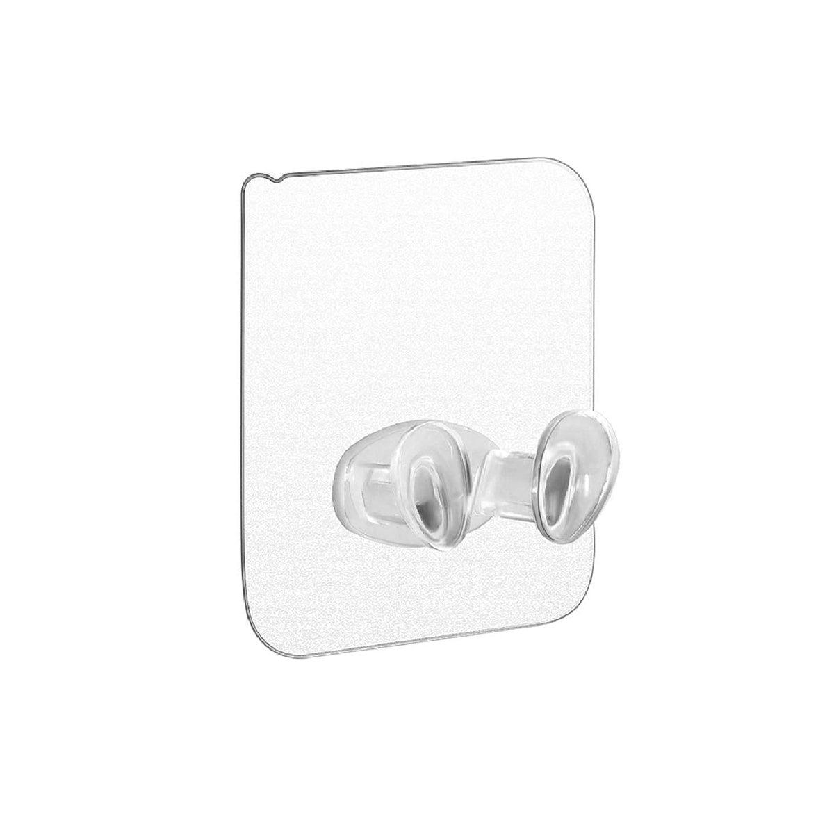 Side profile of a transparent wall storage hook showcasing its durable plastic design.