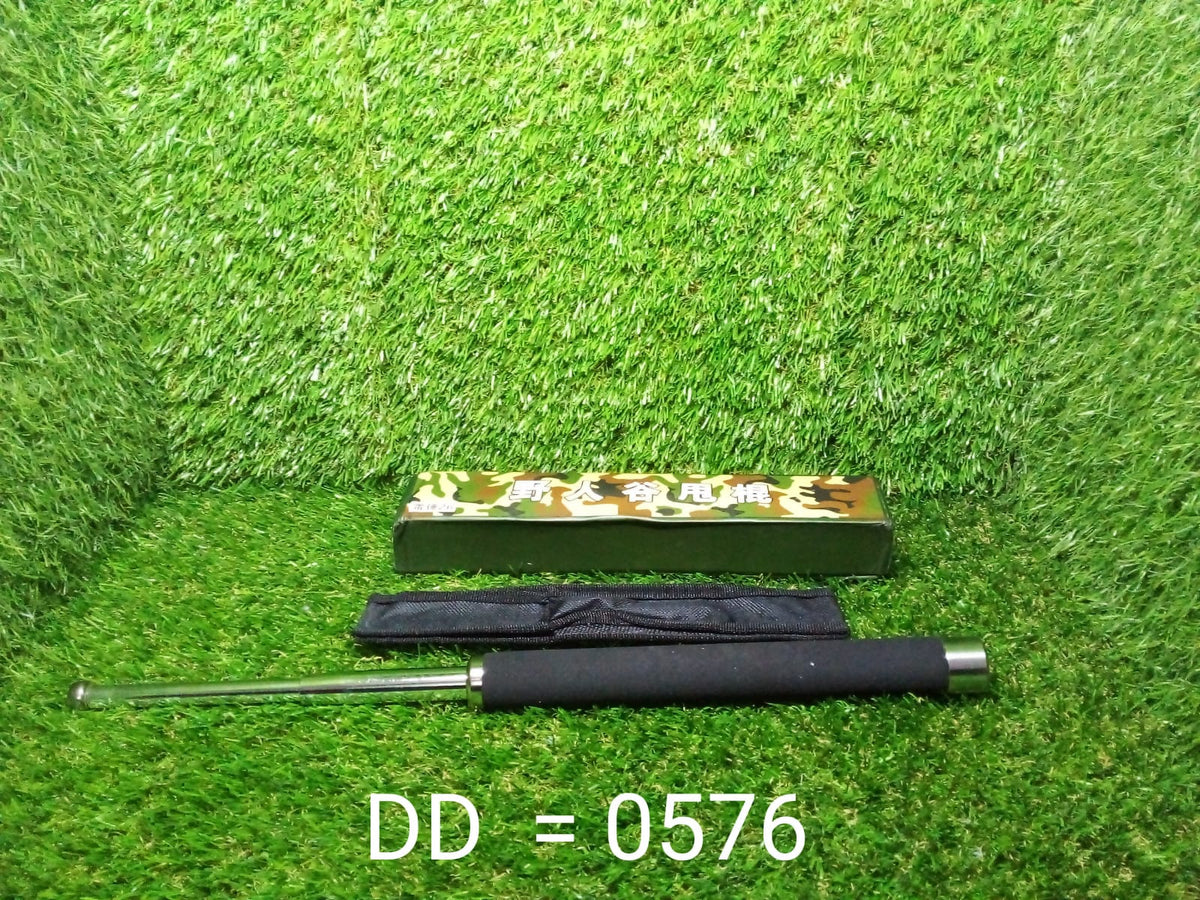 Side view of the collapsible metal self-defense stick fully extended.