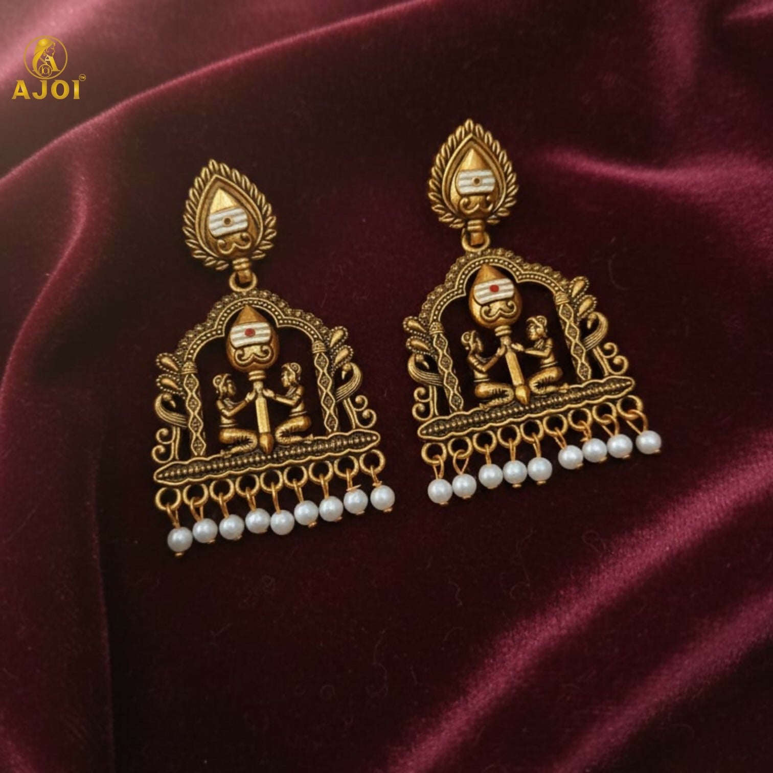Royal Temple Muse Gold-Tone Jhumka Earrings with Pearl Danglers