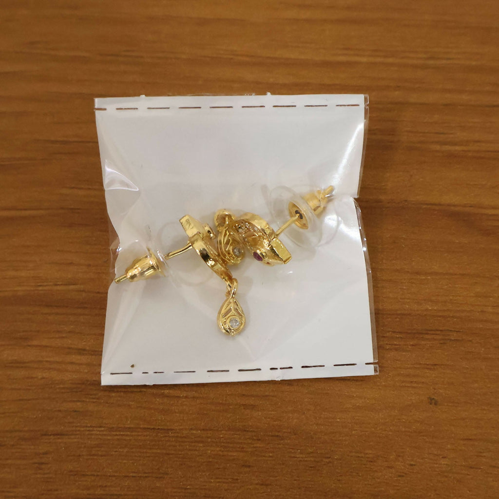 Royal Gold Heart Drop Earrings with Ruby & Crystal Accents