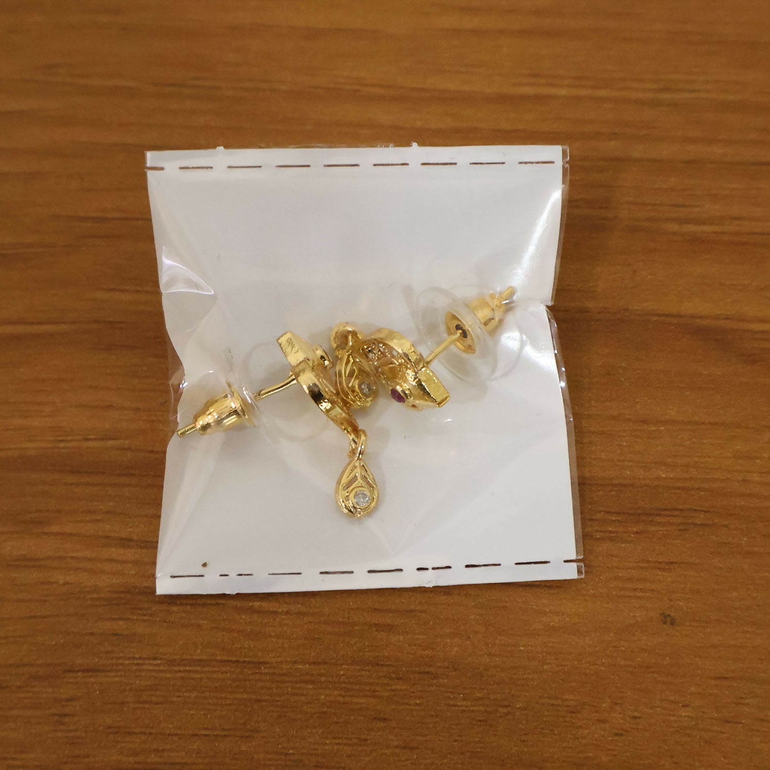 Royal Gold Heart Drop Earrings with Ruby & Crystal Accents