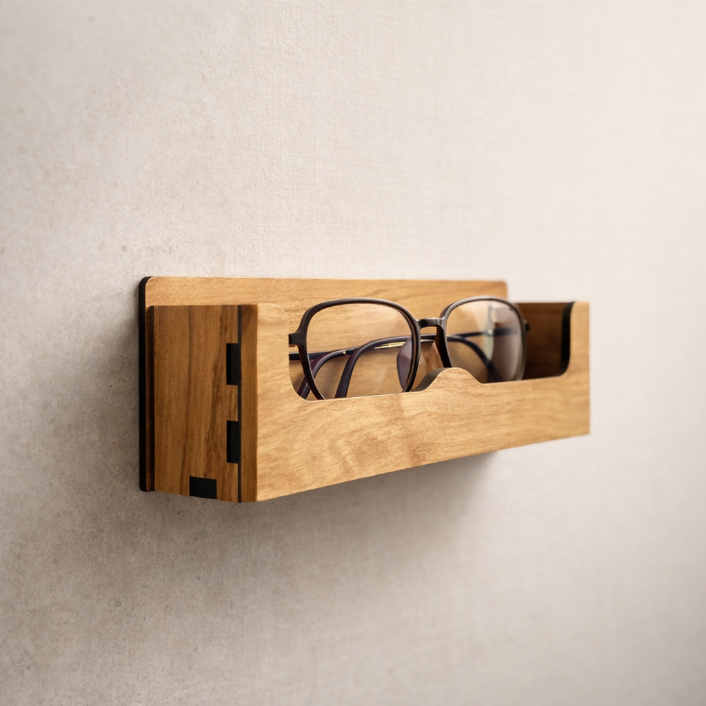 Wooden Wall Mounted Sunglasses Holder with Shelf for Glasses and Accessories