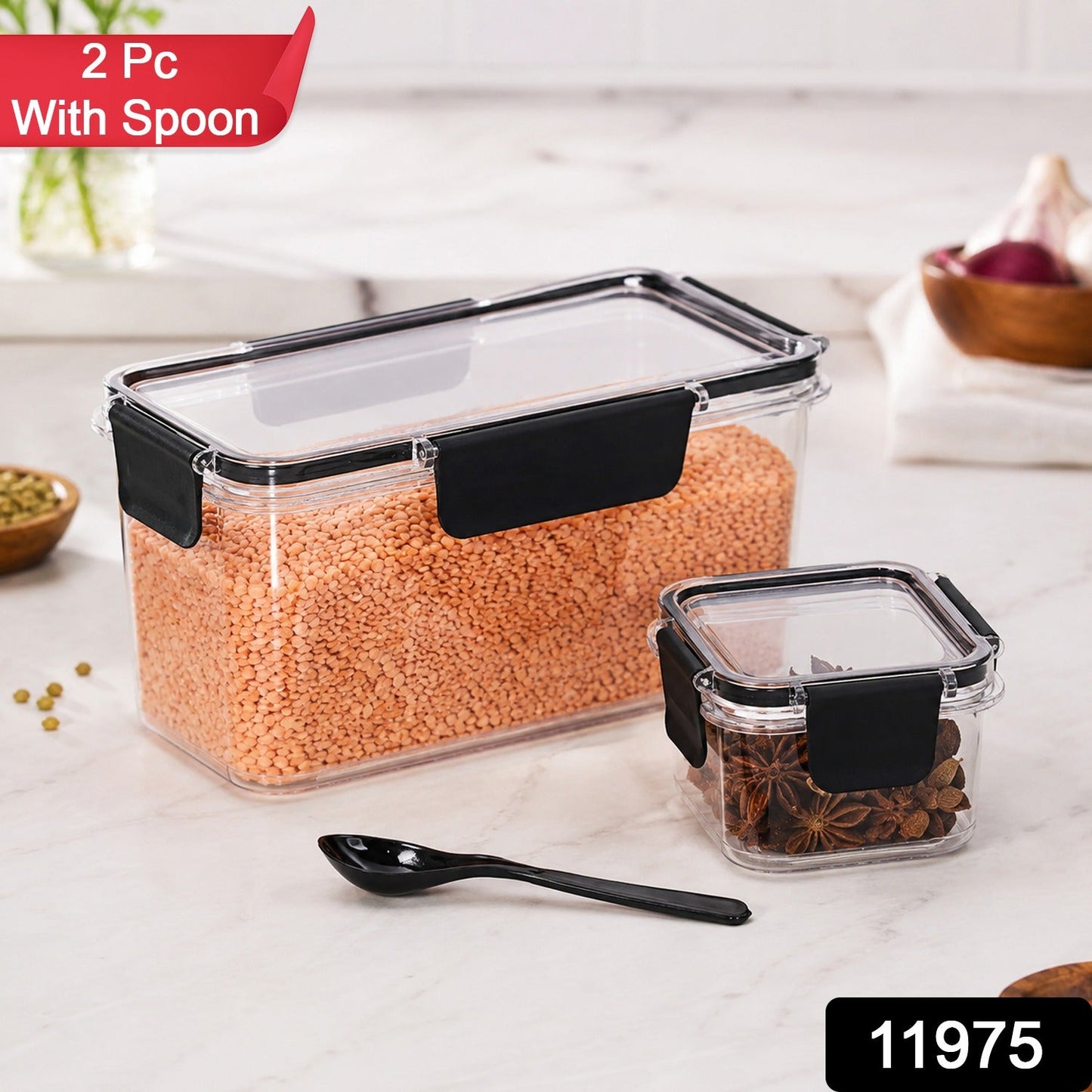 Plastic Kitchen Storage Container Set – Airtight Lock Lid & Spoon