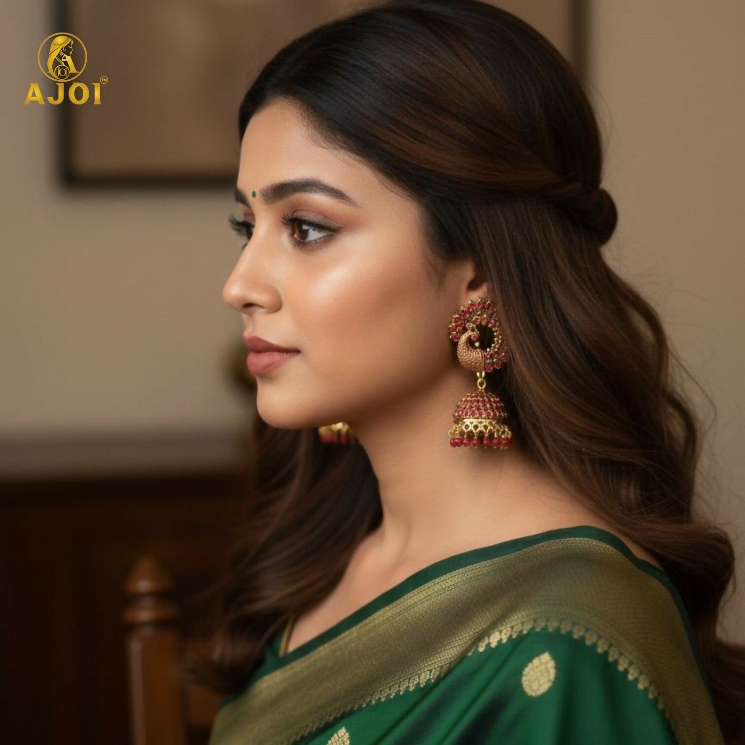 Premium Red Stone Bridal Jhumka Earrings