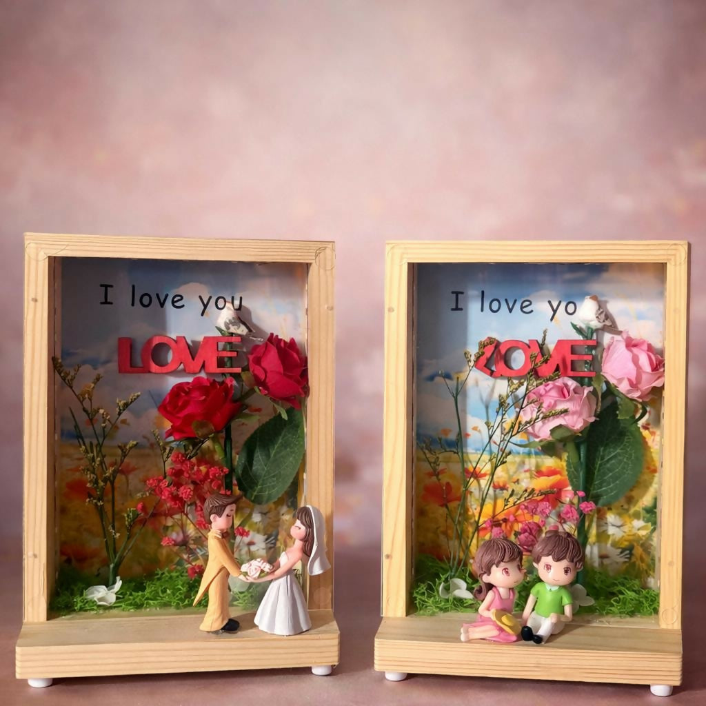 LED Couple Photo Frame Showpiece with Warm Lights | Romantic Table Decor (Design may vary)