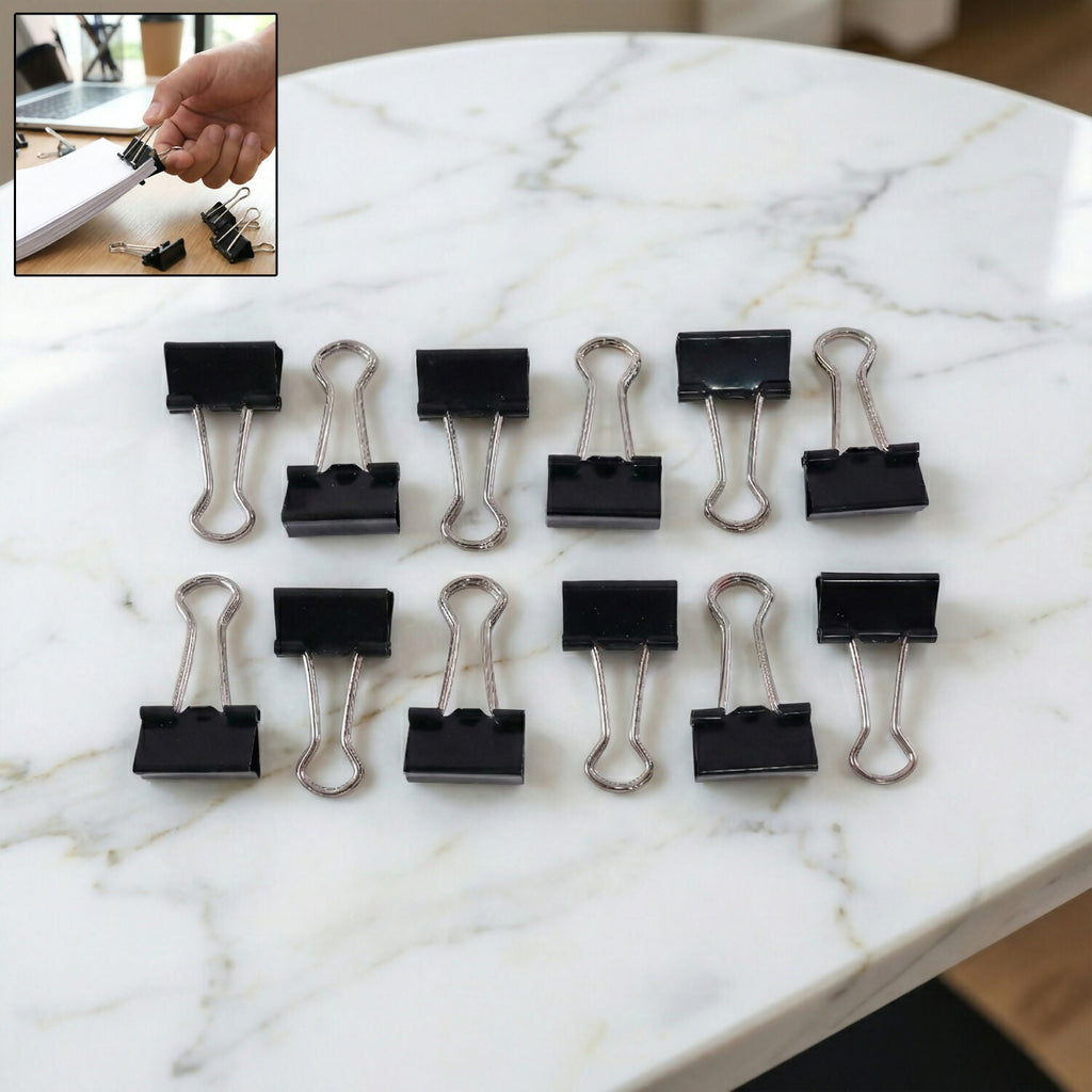 Premium Black Binder Clips Set with Strong Grip for Office, School & Home Use (19mm/12pcs)