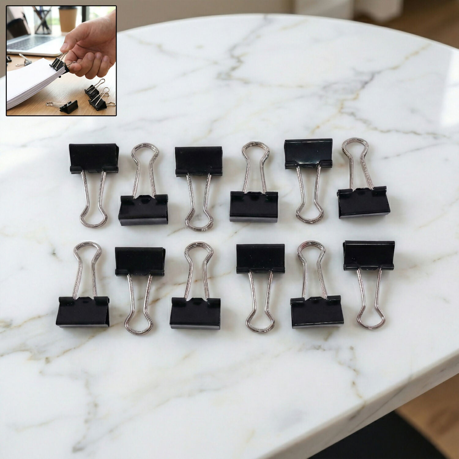 Premium Black Binder Clips Set with Strong Grip for Office, School & Home Use (19mm/12pcs)