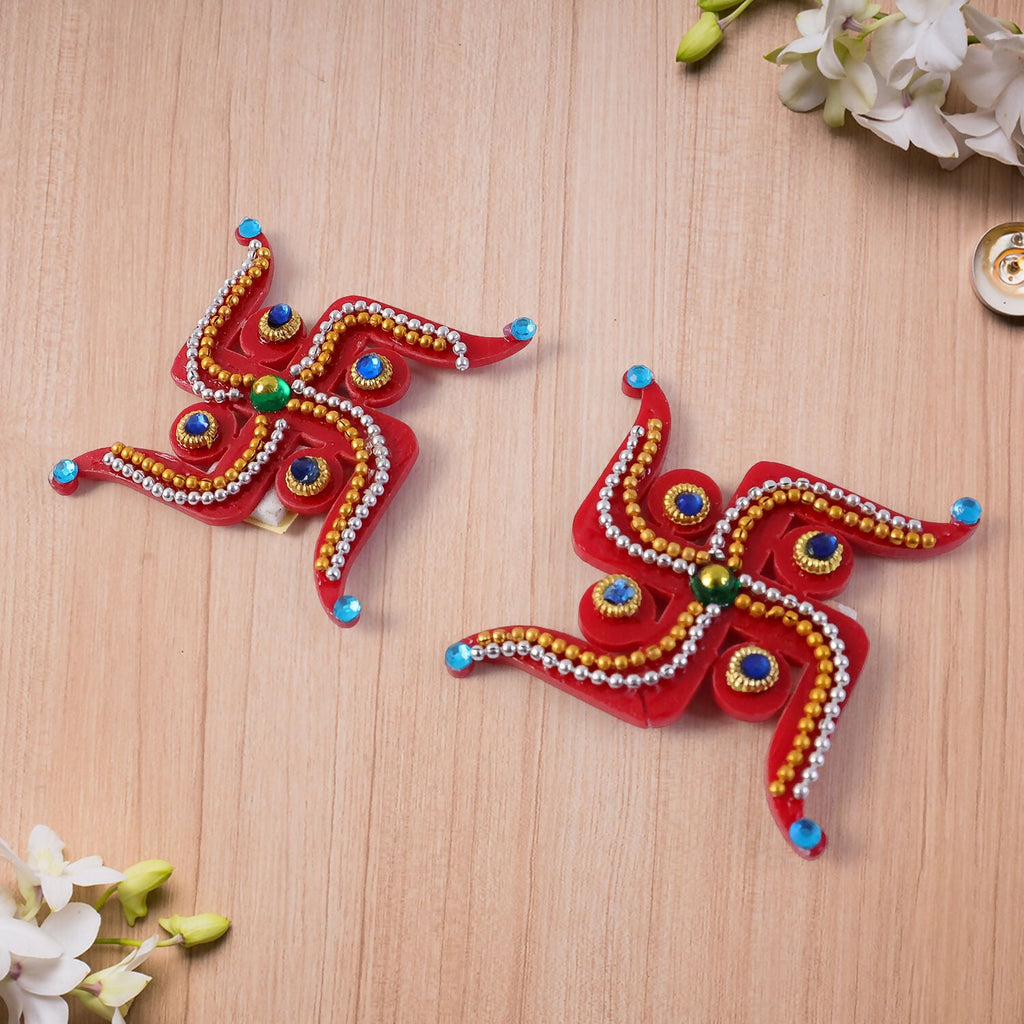 Swastik Door Hanging | Red Acrylic | Pair for Diwali and Puja