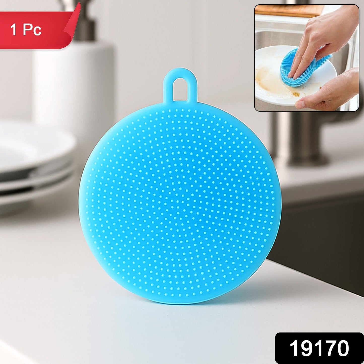 Heat resistant sky blue silicone dish scrubber for gentle dish cleaning