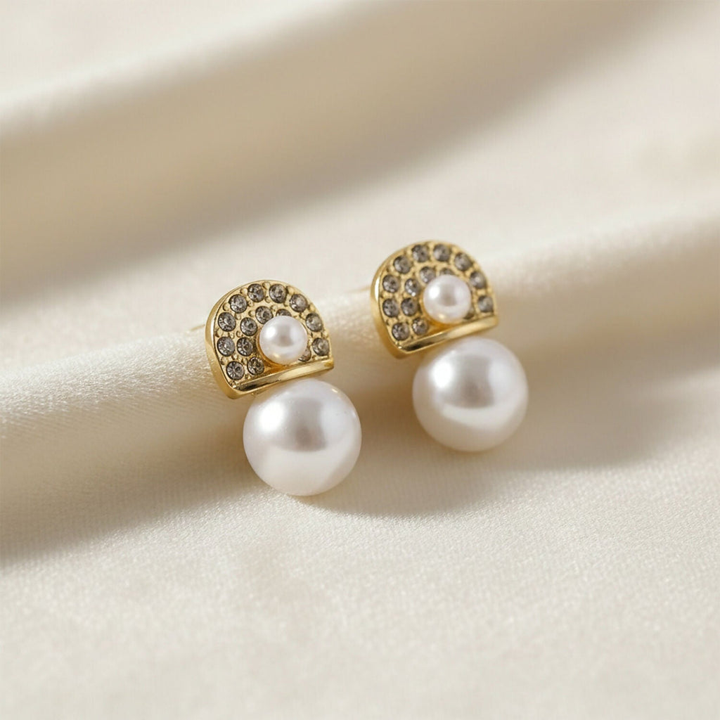 Luxury Crystal & Pearl Drop Earrings for Women & Girls – Gold Plated Designer Statement Earrings