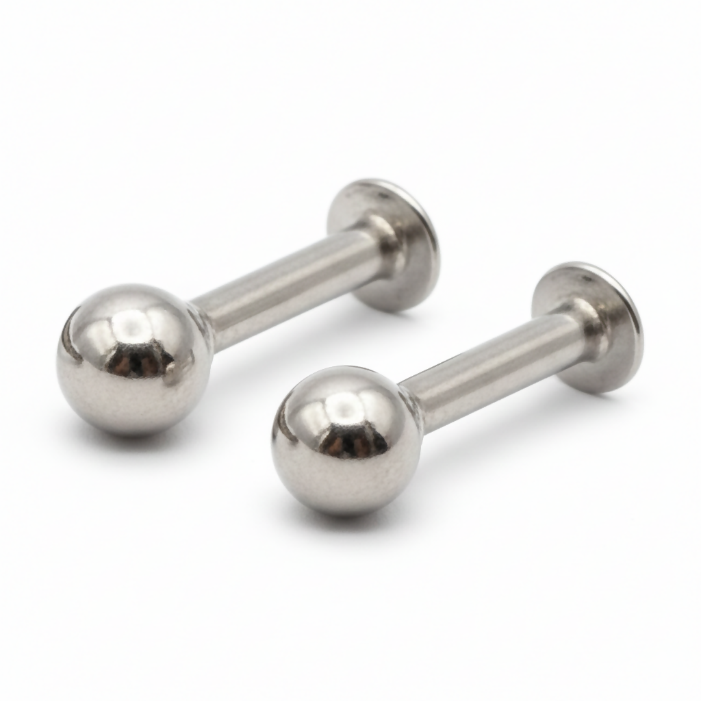 silver plated Back Stud Earrings Small Ball Labret Piercing for women and girls Combo Pack of 2