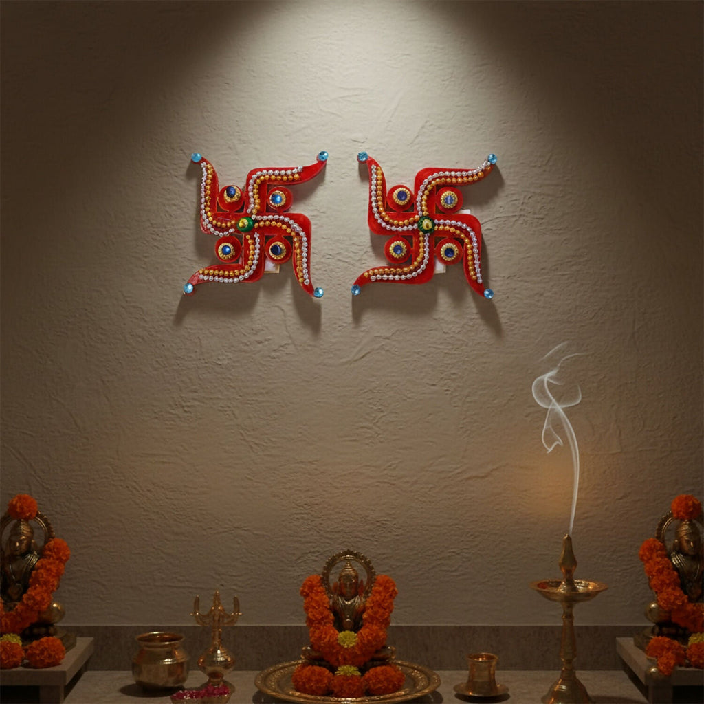 Swastik Door Hanging | Red Acrylic | Pair for Diwali and Puja