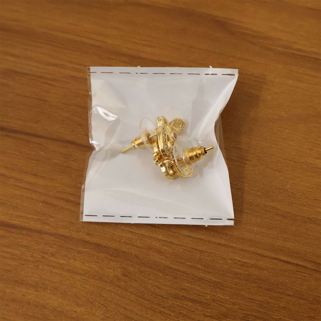 Classic Gold Finish Earrings with Crystal Detailing & Red Stone